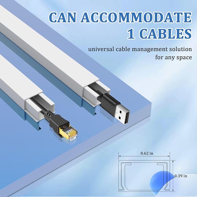125" Small Cable Concealer for Single Cord, 8-Pack, White | 125-inch single-cord cable concealer with 8 adhesive channels for clean wall cable management in any room - Image 2