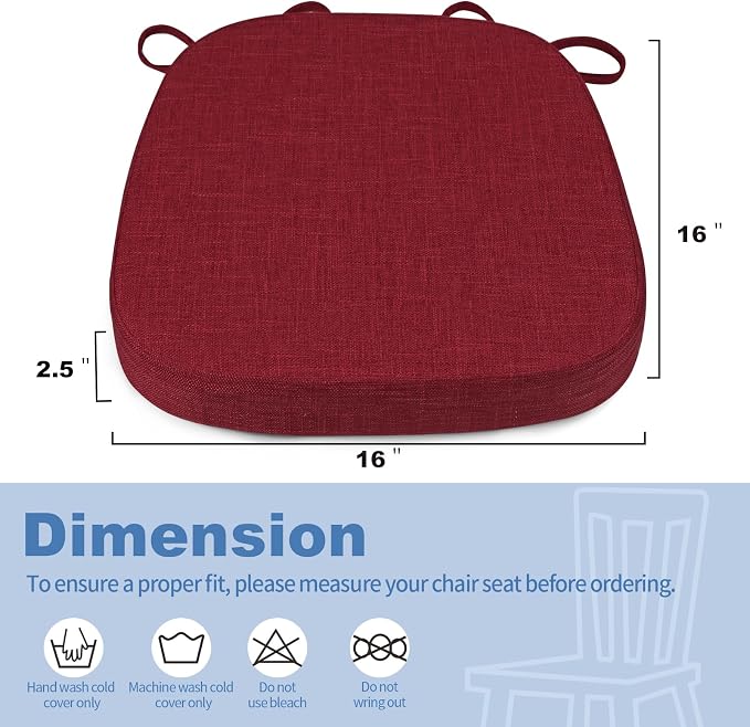 BUYUE Thickened 2.5" Dining Chair Cushions Set of 4, U-Shape High Density Foam Comfortable Chair Pads for Kitchen, Slip Resistant Indoor Seat Cushions (4 PCS, Red) - Image 3