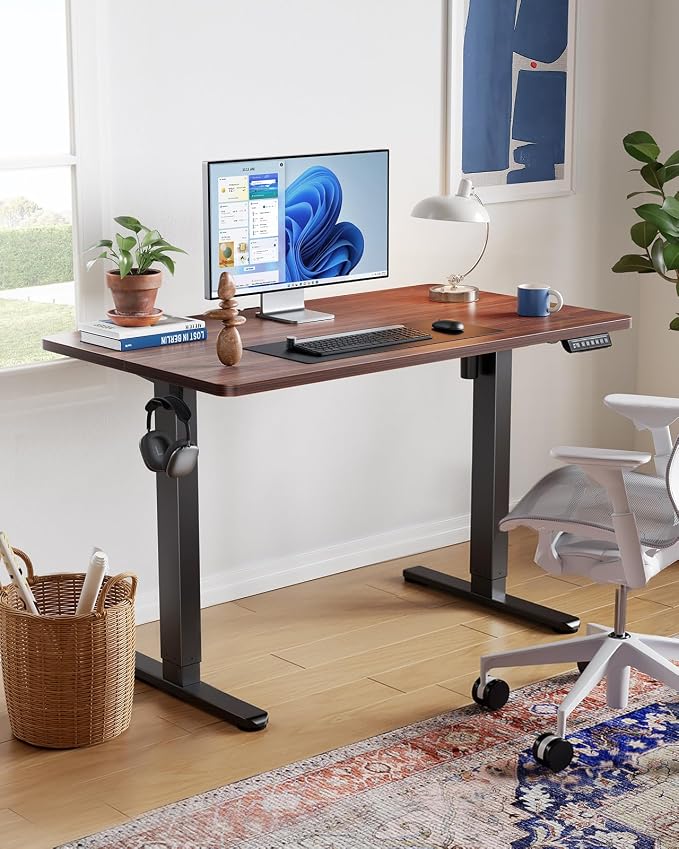 HUANUO 40x24 Inch Electric Standing Desk, Height Adjustable, Black Walnut | 176 Lbs Capacity, Smooth Home Office Desk, 4 Memory Presets & Headphone Hooks, 28.3–46.5 Inch Height Range, Easy to assemble - Image 3