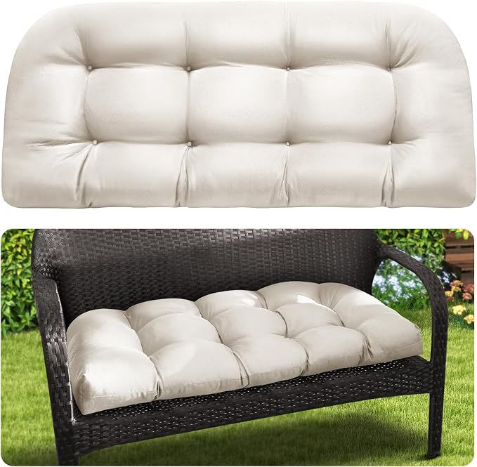 MAGIC ELEPHANT Outdoor Bench Cushion, Memory Foam Loveseat Cushion for Patio Furniture Wicker Chair, Settee Porch Swing Seat Cushion, 44 x 19 Inches (Antique White) by Magicelephant
