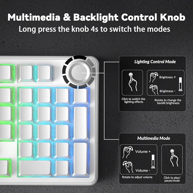 AULA F99 Pro Wireless Mechanical Keyboard-Silent Version,BT5.0/2.4GHz/USB-C Hot Swappable Custom Keyboard,Gasket Structure,Pre-lubed Linear Switches RGB Backlit Computer Gaming Keyboards,White - Image 7