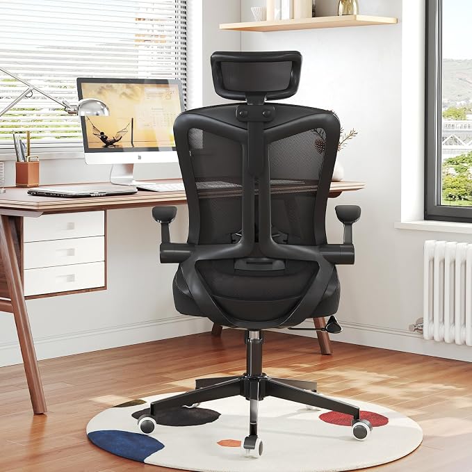 Office Chair (07Black, Chair) | 360° Swivel Adjustable Lumbar Support & Flip-Up Armrests capacity 300 lbs capacity - Image 3