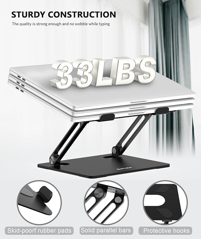 BoYata Laptop Stand, Adjustable Multi-Angle Riser, Up to 17 Inches, Black | Sturdy Alloy Steel, Heat-Vent Design and Silicone Pads Support Laptops up to 17 Inches, Including MacBook and Surface - Image 6