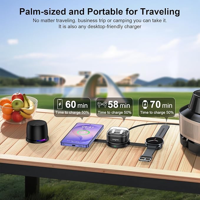 3 in 1 Wireless Charging Station Samsung, Foldable Wire Less Charging Pad for Samsung S26 S25 Ultra S24, Fast Charging Station Galaxy Watch8/7 Galaxy Buds4, Travel Charger for Samsung Multi Devices - Image 6