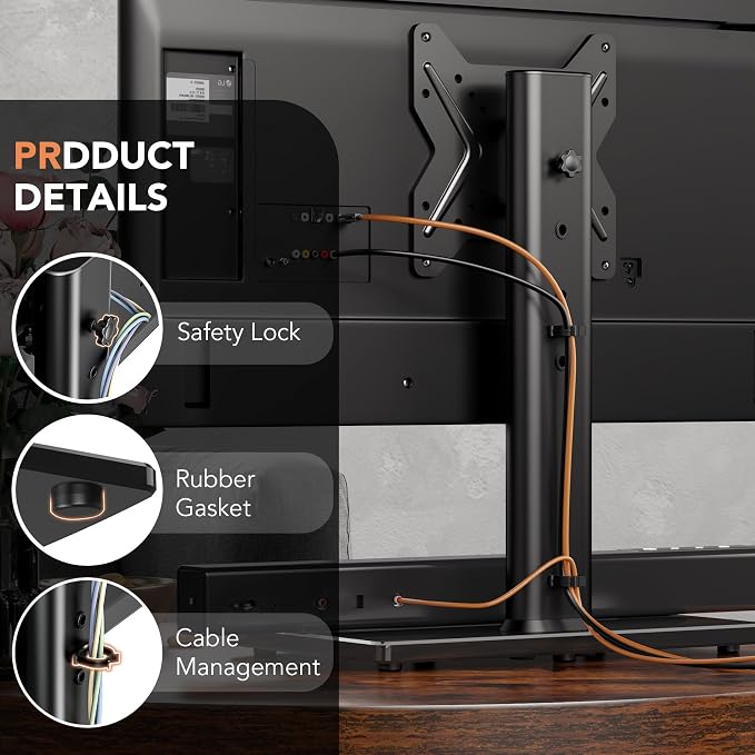 Universal Swivel TV/Table Top TV Stand for 19 to 43 inch TVs with 90 Degree Swivel, 4 Level Height Adjustable, Heavy Duty Tempered Glass Base, Holds up to 99LBS HT02B-001 - Image 6