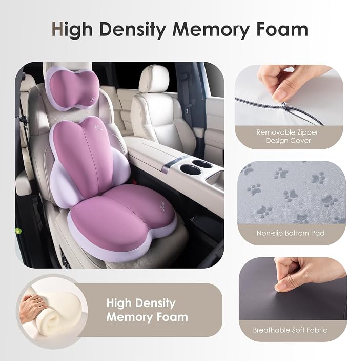 3 PCS Seat Cushion for Carseat Lumbar Support Pillow Car Neck Headrest Pillows Ultrathick Memory Foam Seat Pads Pressure Relief Back Cushion for Office Chair(Purple) - Image 4