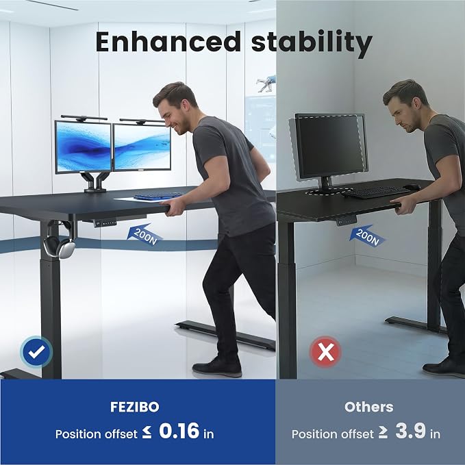 FEZIBO Standing Desk 83 × 37 Inch Electric Height Adjustable, Black | 1" Thick Large Adjustable Desk with Integrated Dual-Beam, Cable Management, Computer Desk for Home Office Workstation - Image 6