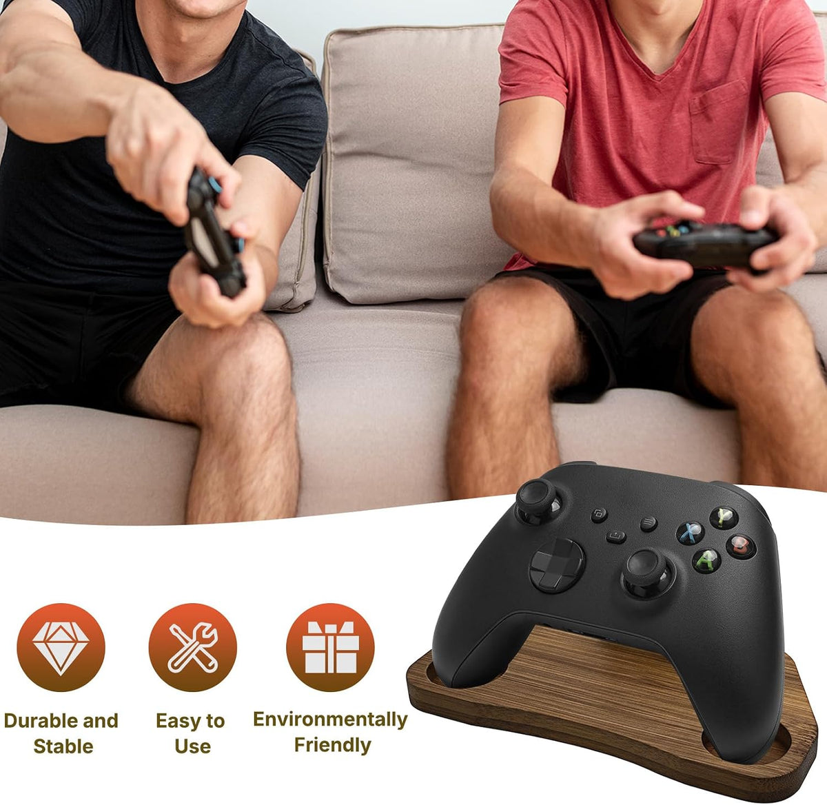 Bamboo Controller Holder Stand Compatible with PS4, PS5, Xbox Series X/S, Switch Pro, 8BitDo Pro 2, Universal Desk Game Accessories (Dark Brown) - Image 6