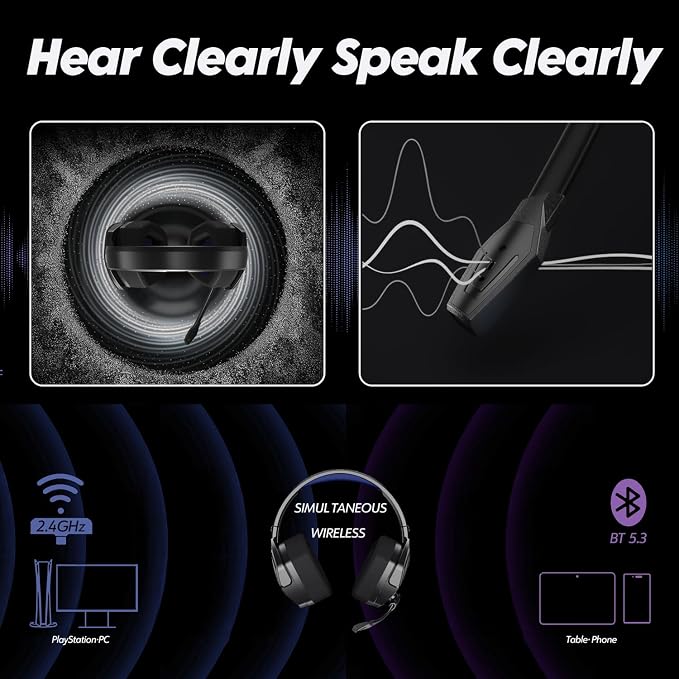 NUBWO Wireless Gaming Headset with Mic for Ps5 Ps4 PC, Zero Interference, 100-Hour Battery All-Day Play, 23ms Sync​ for Fortnite & Call of Duty/FPS Gamers, Triple Mode All Devices Compatible - Blue - Image 8