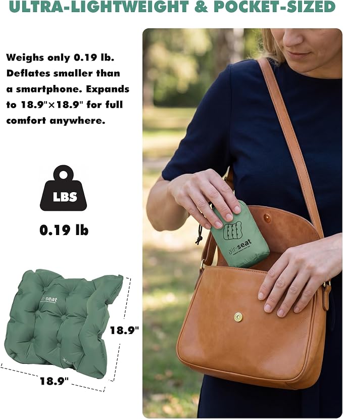 Inflatable Seat Cushion & Lumbar Support Lightweight TPU Non-Slip | 3D contoured, breathable, ideal for air travel, camping, hiking, office, stadium, long flights - Image 2