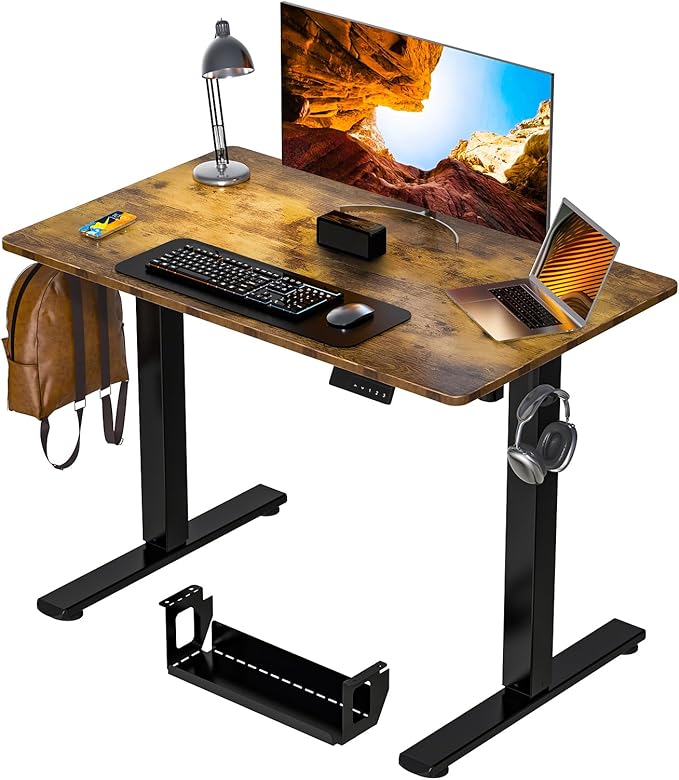 Kingant Standing Desk, 40x24 Inch Electric Height Adjustable Computer Desk | Ergonomic Small Sit Stand Desk Rising Desks for Home Office Stand Up Desk Computer Workstation with Cable Management by KINGANT