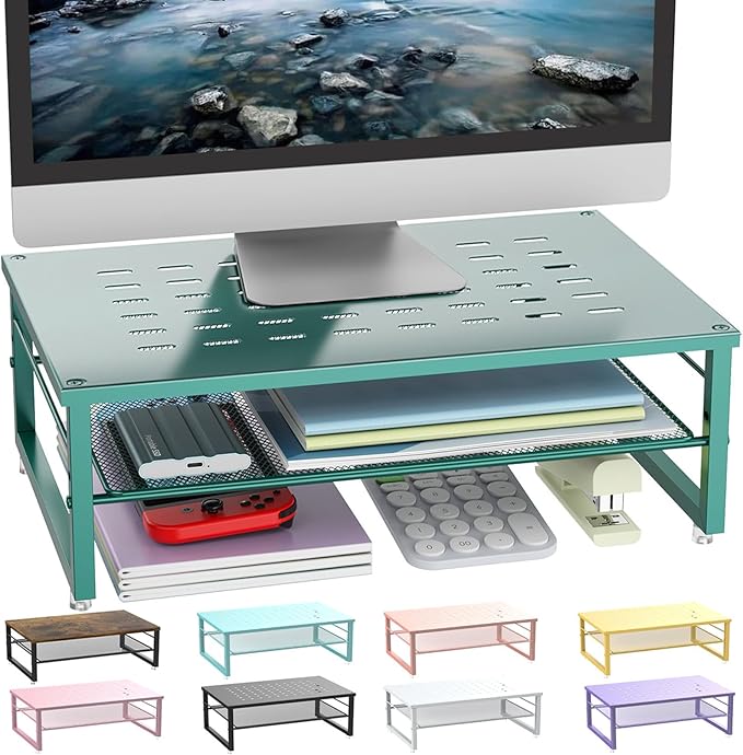 gianotter 2-Tier Metal Monitor Stand Riser | Desk Organizers and Accessories, Desk Organizer for Monitor, Office Desk Storage Organizer for Office Supplies (Dark Green) by gianotter