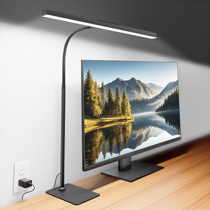 Kary 12W LED Desk Lamp for Home Office, Flexible Gooseneck Task Light Tall | Eye-Caring, Touch Control, 5 Dimmable Color & Brightness, Metal Base, 45 Min Timer, Memory Function, USB Adapter by KARY