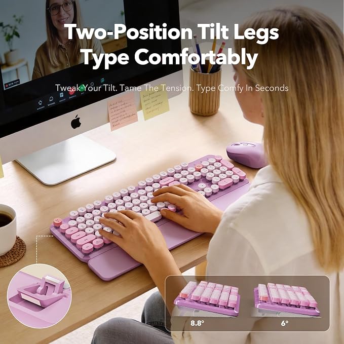 Wireless Keyboard Mouse Combo, Purple, Round Keycaps, Magnetic Wrist Rest | Full-size typewriter-style keyboard, 3 DPI mouse, auto sleep, 2.4GHz for Mac Windows PC laptop, lavender purple, Trueque CK23 - Image 4