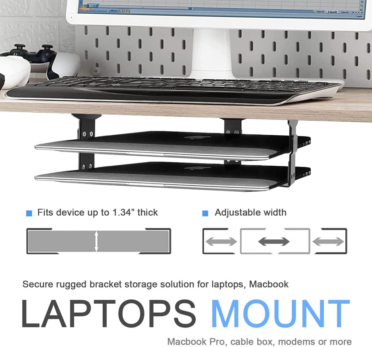 IFCASE 2 Tier Heavy Duty Metal Under Desk Laptop Mount (Silver) - Image 2