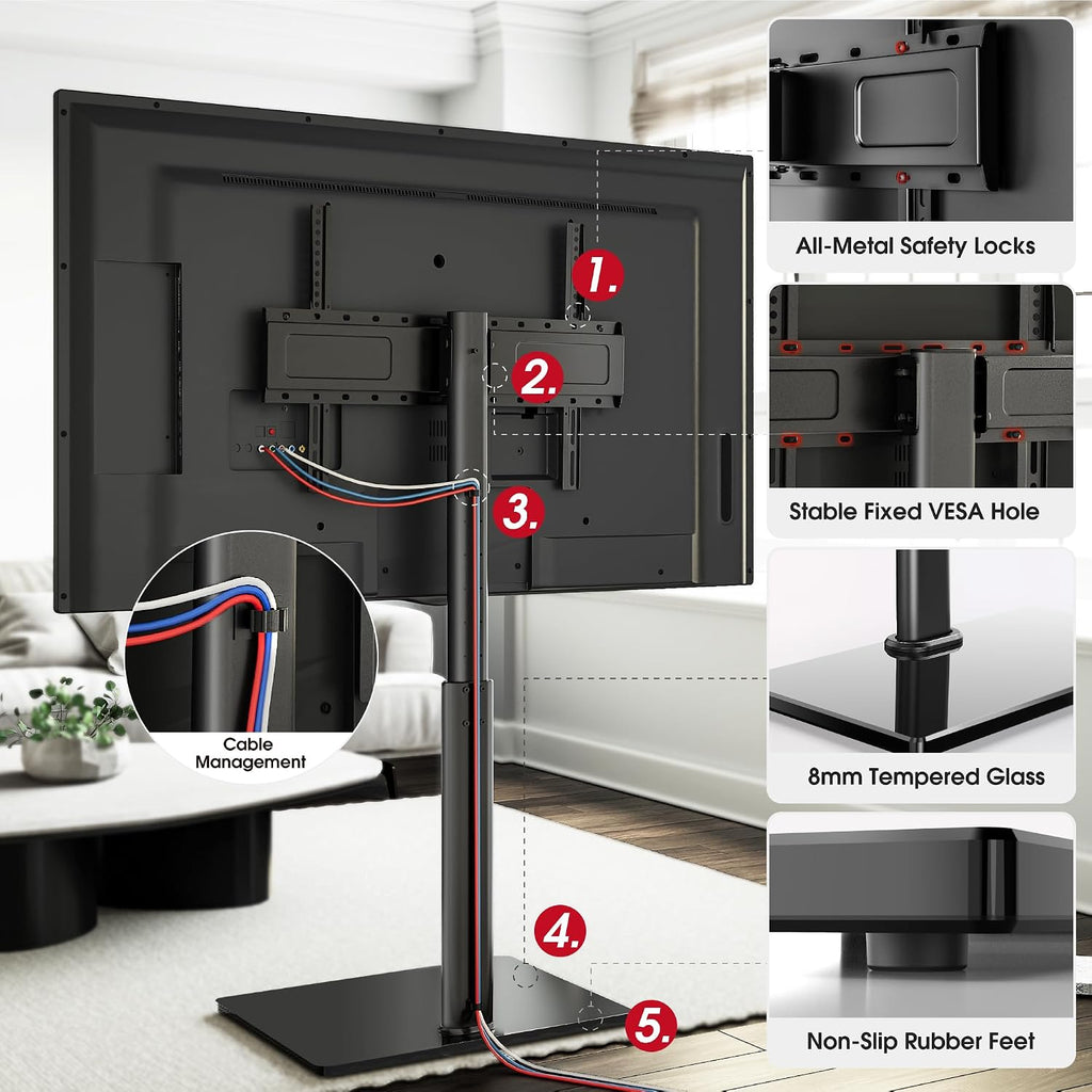 Swivel TV Floor Stand for 43-75 Inches TVs, 10 Level Height Adjustable Corner Extra Tall TV Stand Mount for Living Room/Bedroom, Holds up to 110 lbs,MAX VESA 600x400mm,Black - Image 7