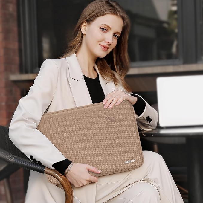 MOSISO Laptop Case 14 inch, Laptop Sleeve Bag with Pocket | Compatible with HP Lenovo Dell ASUS Acer, HP Stream, Dell Latitude, Polyester Vertical Computer Bag, Bronze Brown - Image 6