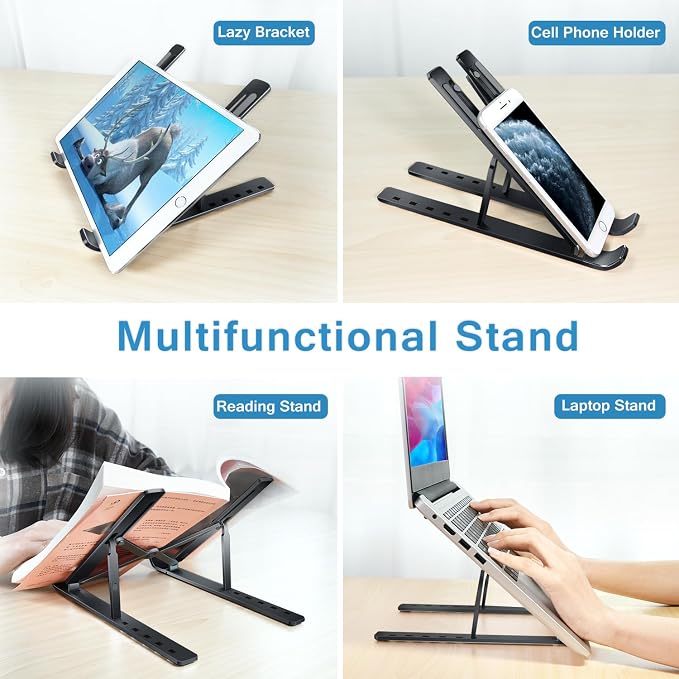 ivoler Laptop Stand, Laptop Holder Riser Computer Tablet Stand, 6 Angles Adjustable Aluminum Ergonomic Foldable Portable Desktop Holder Compatible with 10-15.6” MacBook,iPad, HP, Dell, Lenovo Black - Image 7
