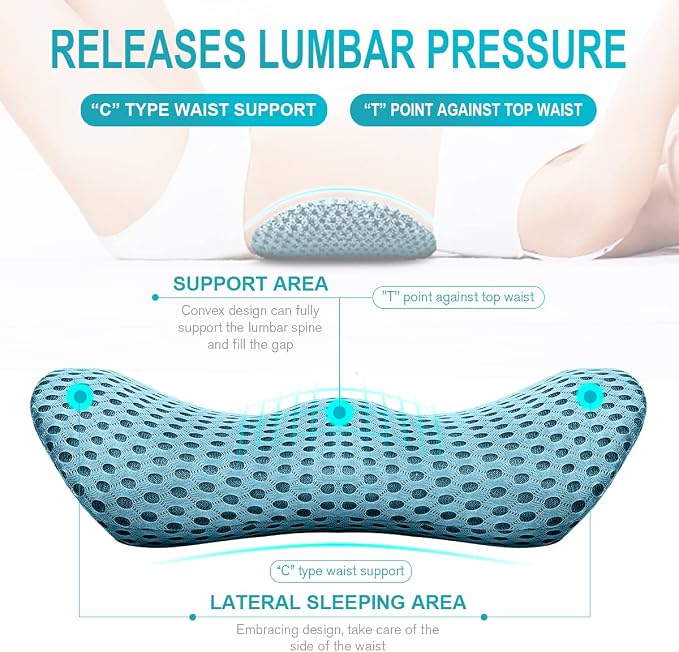 Lumbar Support Pillow for Office Chair, Memory Foam Lumbar Pillow for Lower Back Pain Relief (Blue) - Image 2