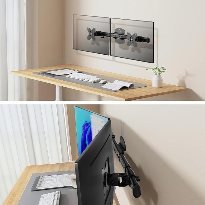 WALI Dual Monitor Wall Mount for 13-27 inch Screens, up to 22lbs | Wall Mount Monitor Arm, Horizontal Assembly, Full Motion with Tilt, Swivel, Rotation, VESA Mount 75/100mm (012ARM), Black - Image 7