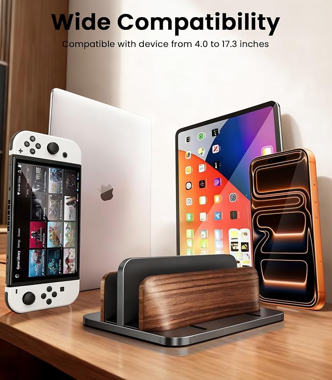 LOXP Vertical Laptop Stand, Dual Slot Wooden + Aluminum Laptop Holder | Desktop Adjustable MacBook Stand, Adjustable Base, for MacBook Pro/Air, (up to 17.3-inch All laptops) - Image 6