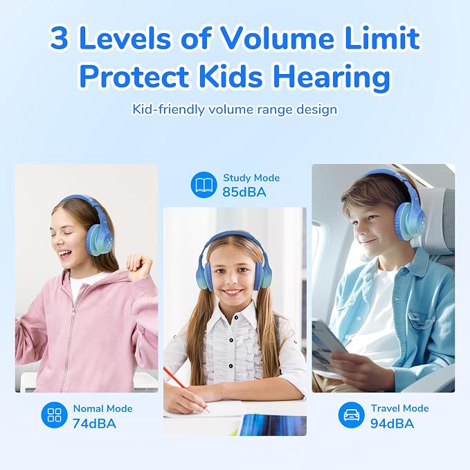 EarFun K4 Kids Bluetooth Headphones, Wireless Headphones with Lights Green | 74/85/94dBA Volume Limited, Built-in Mic, 90H Playtime, Bluetooth 5.4 Over Ear Headphone for iPad/Tablet/PC/School, Green - Image 2