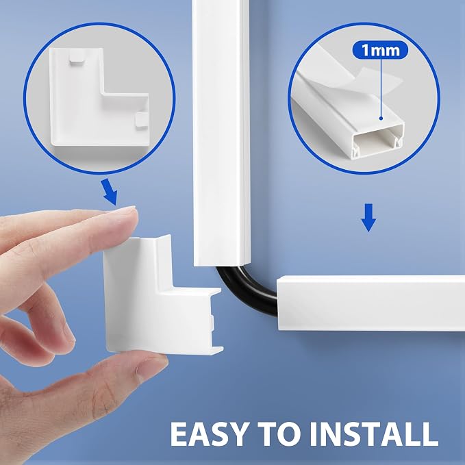 157in Cord Hider Wall Kit, Cable Hider for 1 Thick Cord, Grey | Wire Covers for Cords - TV Cord Cover Wall Kit, Cable Cover Cable Raceway , Wall Cable Concealer 10 x L15.7”, W0.78” H0.4” - Image 4