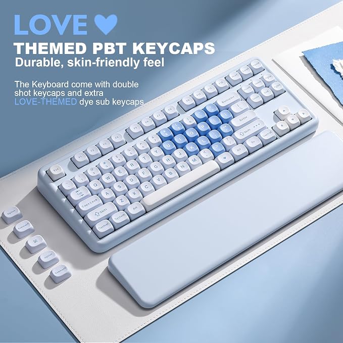 YUNZII B87 TKL Wireless Mechanical Keyboard (Blue Heart,Cocoa V2 Switch) | QMK/VIA, Wrist Rest, CreamyTyping, Cute MOA Keycaps, Gasket Mount, Hot Swap, RGB Backlit, NKRO, BT/2.4G/USB-C, for Win/Mac - Image 8