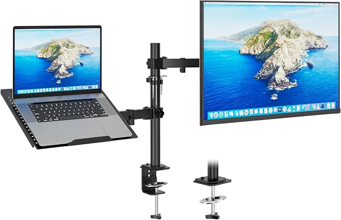 Redbat Monitor and Laptop Mount Stand, Fully Adjustable Monitor Arm with Vented Tray for 13" to 32" LCD Screens and Notebook up to 16", Holds up to 22lbs, VESA Compatible, Dual Mounting Options | Fully Adjustable Monitor Arm with Vented Tray for LCD Sc... by BONTEC