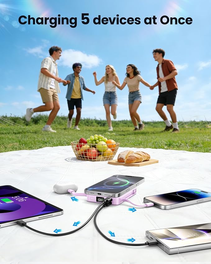 Magnetic Portable Charger 10000mAh Built in Cable for Magsafe Power Bank | Fast Charging 22.5W ExternalBattery Pack Compatible with iPhone 17/16/15/14/13/12 Pro/Pro Max, Samsung Purple - Image 6