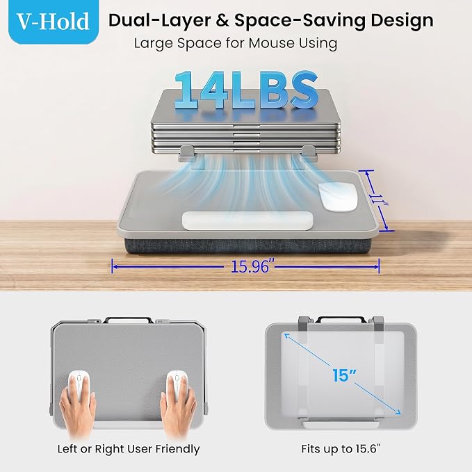 V-Hold Laptop Lap Desk with Foldable Stand, Lightweight Laptop Stand for Bed, Fits up to 15.6" Laptops & MacBook, Lightweight Lap Tray Table with Pillow Cushion for Bed & Couch - Image 3
