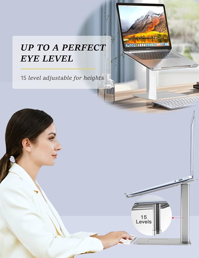 Laptop Stand for Desk, Ergonomic Sitting and Standing Laptop Riser for Notebook MacBook 11-17 Inches，DJ Laptop Stand Adjustable Height from 7-15 Inches Aluminum(Silver) - Image 4