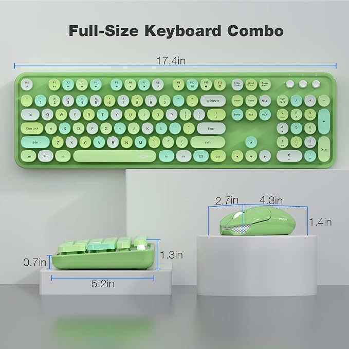 MOFII Wireless Keyboard and Mouse Combo, Retro Green 2.4GHz Full Size Colorful Keyboards with Round Keycaps, Cute Wireless Mouse for Laptop, PC, Chromebook, Smart TV, Computer, Windows - Image 7