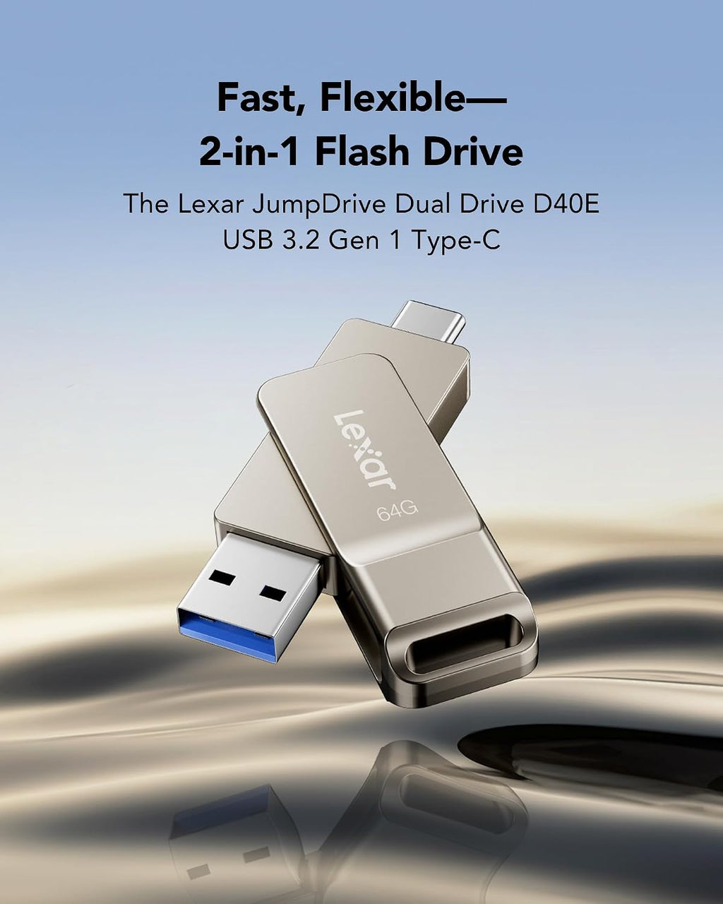 Lexar D40E 64GB Dual USB 3.2 Gen 1 Type-C Jump Drive, Champagne Silver - Image 3