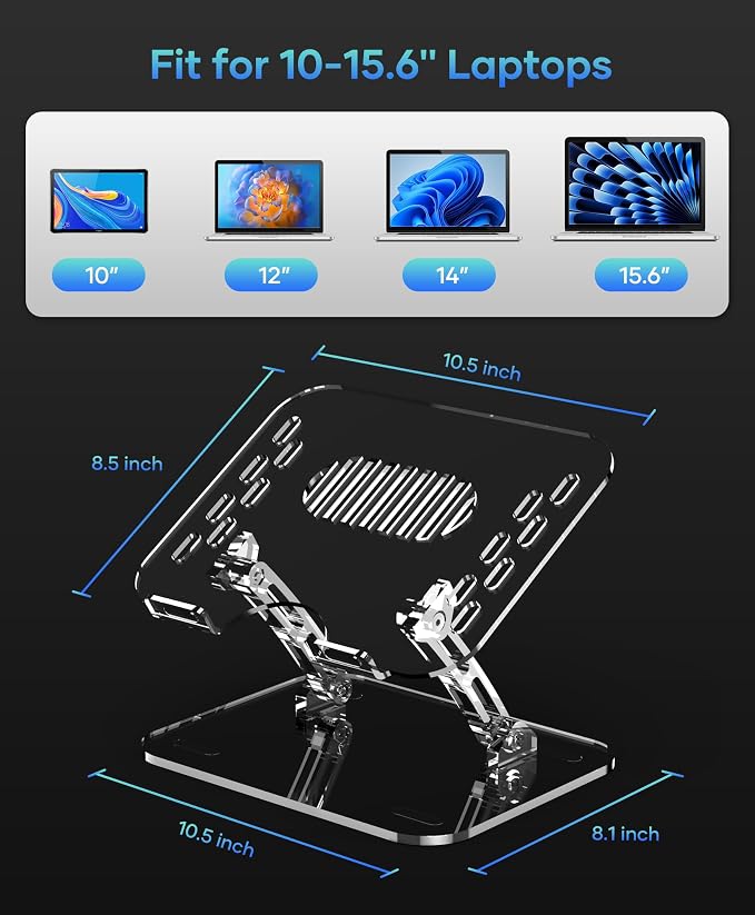Lpoake Acrylic Laptop Stand for Desk, Adjustable Ergonomic Laptop Riser, Portable Foldable Computer Stand, Compatible with 10 to 15.6 Inches Notebook and MacBook, Clear - Image 5