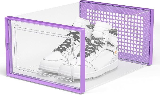 Kuject X-Large Shoe Storage Boxes 12 Pack, Clear Stackable Shoe Organizer | Shoe Case for Closet, Entryway & Under-Bed Storage, Drop-Front Design, Space-Saving Solution for Family Organization,Purple - Image 6