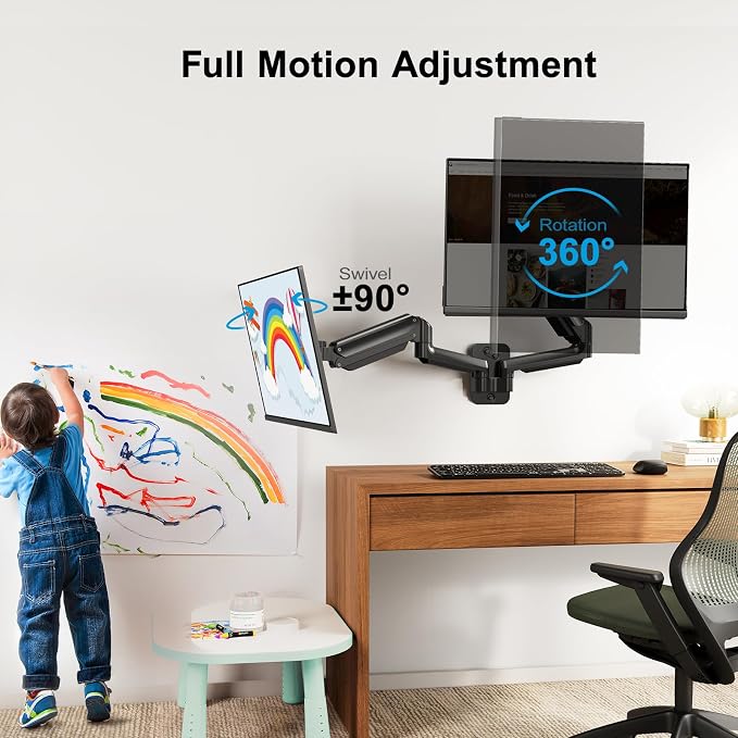 HUANUO Gaming Dual Monitor Wall Mount for 17-32 Inch Computer Screen Mount (4.4-17.6lbs Per Arm) - VESA 75x75/100x100 Height Adjustable Stand for Dual Monitors - Home Office Desk Setup - Image 4