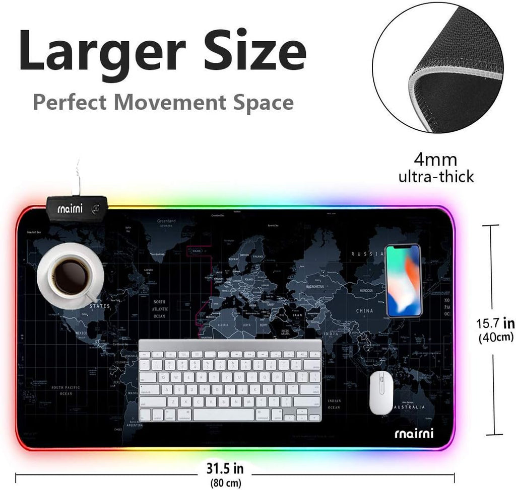 Extended RGB Gaming Mouse Pad, Extra Large Gaming Mouse Mat for Gamer, Waterproof Office Desktop Mat with 10 Lighting Mode, for PC Computer RGB Keyboard Mouse - 31.5'' x 15" x 4mm(Map) - Image 9