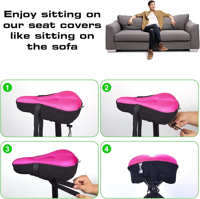 Zacro Bike Seat Cushion - Gel Padded Bike Seat Cover for Men Women Comfort, Extra Soft Exercise Bicycle Seat Compatible with Peloton, Outdoor & Indoor Bike Saddles - Image 6