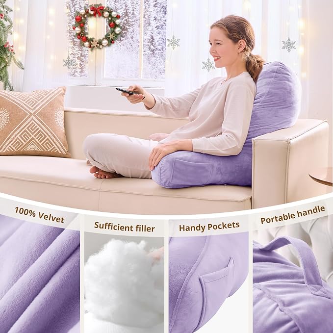 Sasttie Reading Pillow for Bed, Back Pillow for Sitting Up, Lavender | 23" Backrest Support Cushion for Couch, Sofa, and Floor, Dorm Essentials, OEKO-TEX, Adjustable Down Alternative Fill - Image 5
