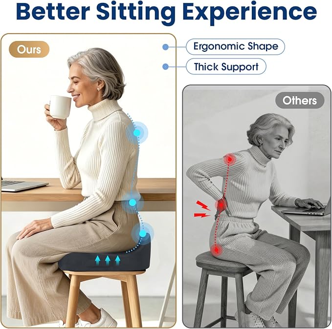 Memory Foam Seat Cushion for Office Chair & Car Seat, Grey | for Office Chair, Car Seat, Relieving Pressure Tailbone Sciatica Back Pain for Long Sitting Office Workers, Car Drivers - Image 5