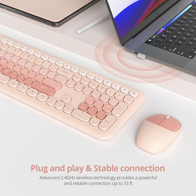Surmen Cute Colorful Keyboard and Mouse Wireless Silent, Full-Size Retro Typewriter Wireless Quiet Slim Keyboard Low-Noise 2.4GHz for Computer, Desktop, Laptop(6-Diary Beige) - Image 2