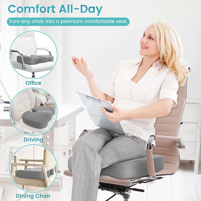 Gel Seat Cushion, Enhanced Memory Foam Cushion for Tailbone Pain, Gray | Cooling Gel for Office Chair, U-shaped Design Chair Cushion for Gaming, Car, Wheelchair, Non-Slip Base, Washable Cover - Image 6