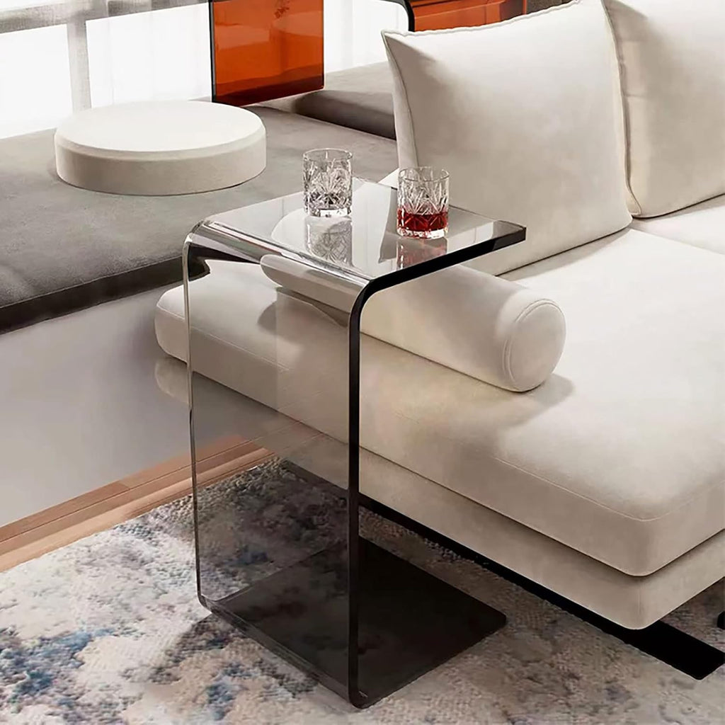 Clear Acrylic C Shaped Side Table 25.6 in Acrylic End Table for Couch - Image 6