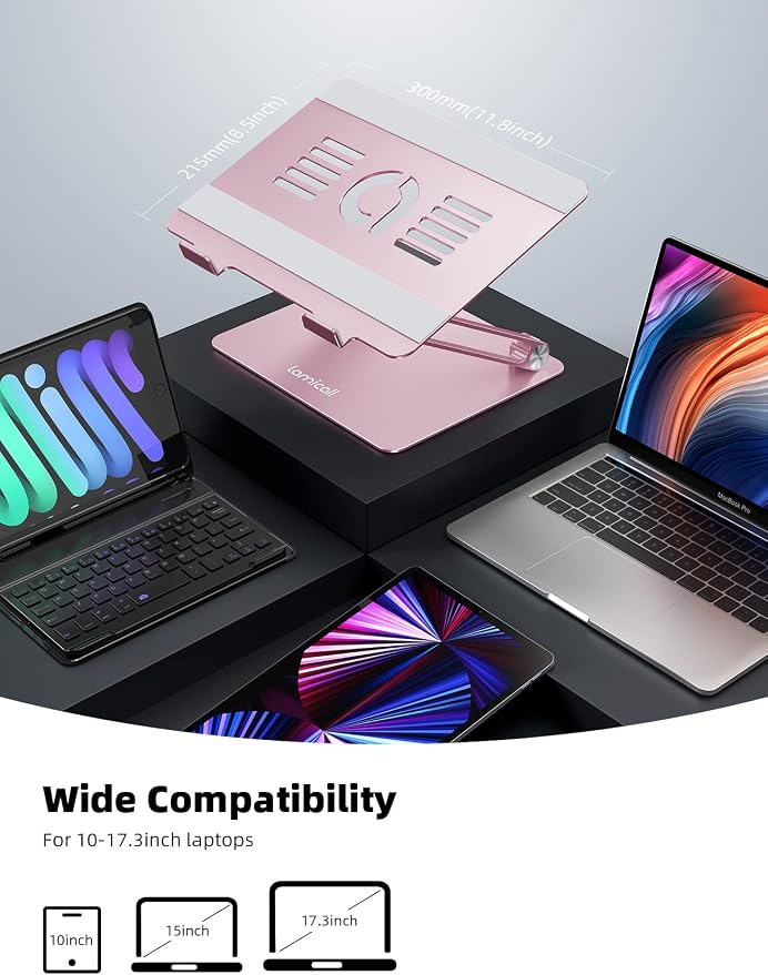 Lamicall Adjustable Laptop Stand for Desk for MacBook Air Pro HP 10-17.3'' | Aluminum Computer Notebook Holder, Portable Laptop Riser, Foldable Ergonomic Office Desk Accessories for Dell XPS Pink - Image 4