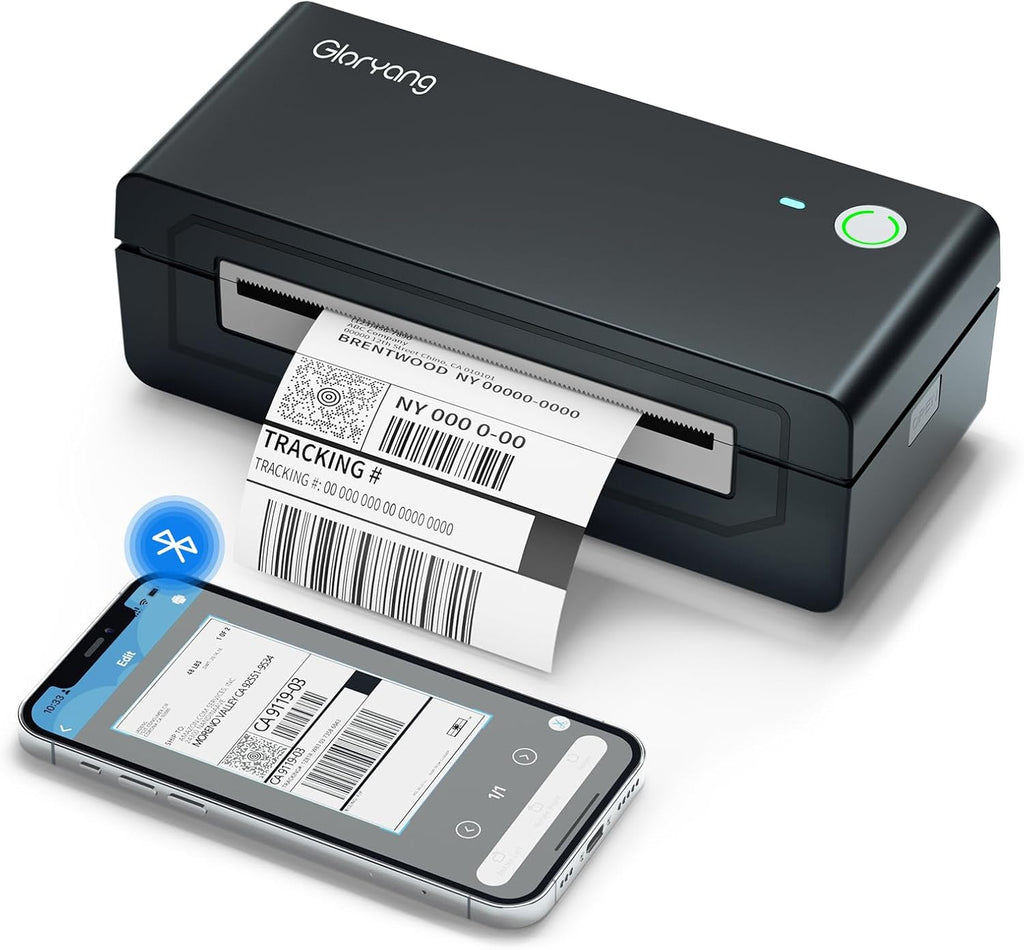 Gloryang Bluetooth Thermal Shipping Label Printer, 4X6 Inkless Label Machine for iOS, Android, Laptop, Wireless Printer for Small Business, Compatible with Amazon, UPS, Shopify, Black by Gloryang