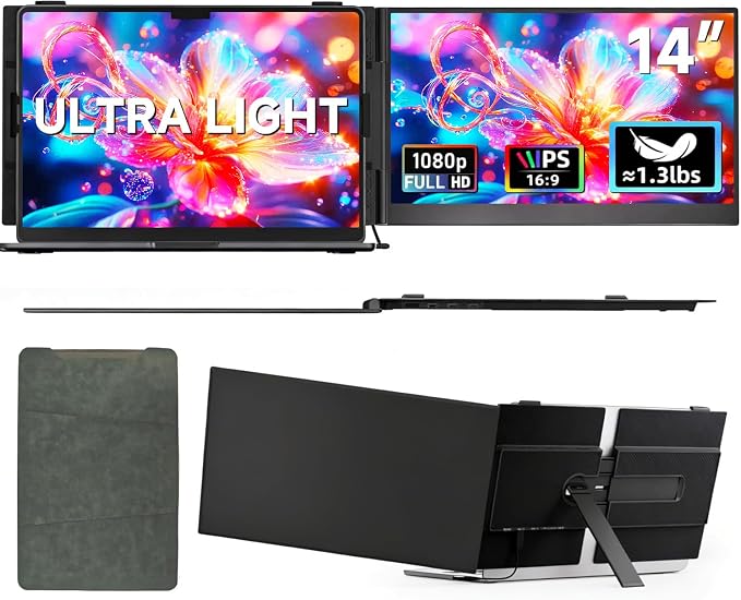 14" Laptop Screen Extender, 0.19" Ultra-Thin Laptop Monitor, Stable Damping Stand with 90° Rotation, 180° Rotation Dual Screen, Extra Compatible with Windows/Mac/Android/Switch/PS Fits 13"-17" Laptops by ROYY