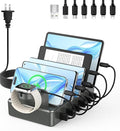 50W Fast Charging Station, 6 Port Charging Station for Multiple Devices | Compatible with iPhone,iPad, Tablet,Kindle ect,with 6 Short Cables and Apple Watch Holder（Space Gray） by CREATIVEDESIGN