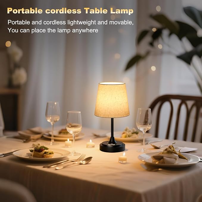 Wowag Small Cordless Table Lamp Rechargeable,5000mAh Battery Operated Desk Lamp,3 Colors & 7 RGB Stepless Dimmable,Touch Ambient Light for Bedside,Bedroom,Dining Room,Living Room,Black,FlaxenShade - Image 8