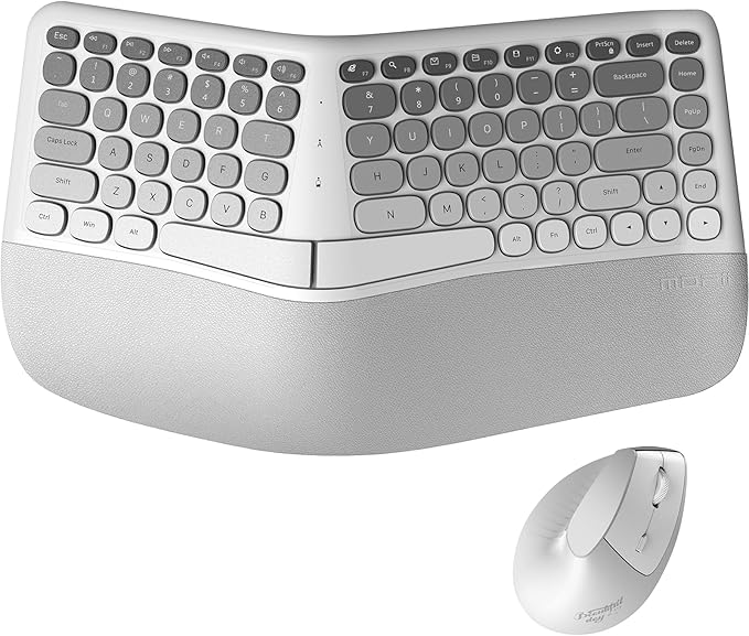 MOFII Wireless Ergonomic Keyboard and Mouse Combo, Split Curved Keyboard with Wrist Rest, Vertical Mouse, 2.4G, for PC Laptop Desktop Mac- Gray Gradient Colorful by MOFII